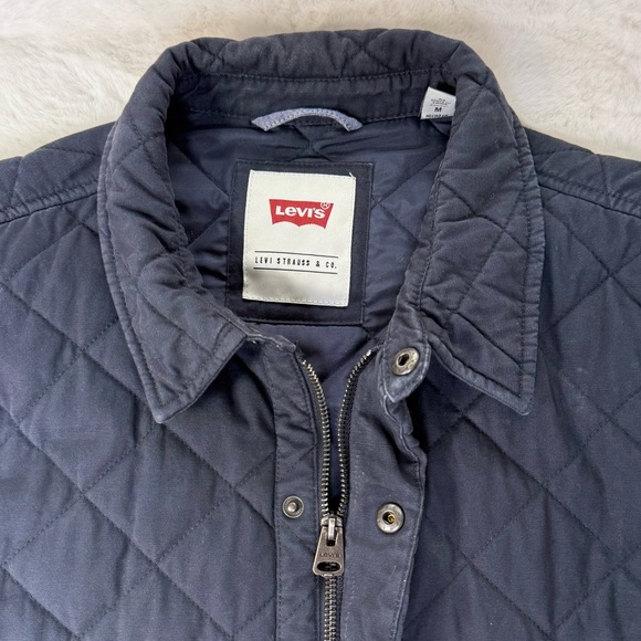 Levis Quilted Shirt Jacket Men Medium Navy Zip Snap Barn Coat Shacket Cotton - Picture 9 of 17